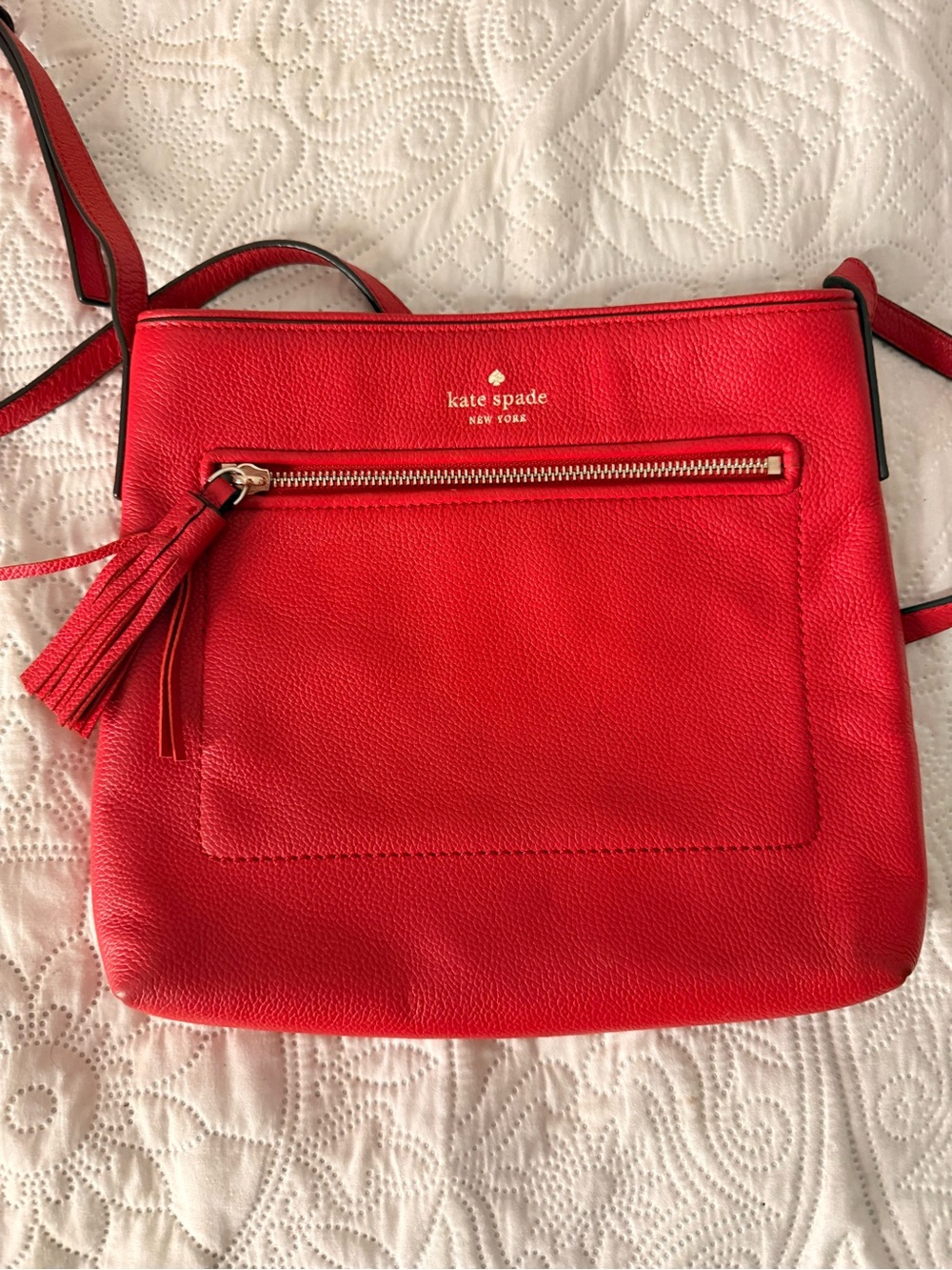 kate spade Red Leather Tassel Zip Crossbody